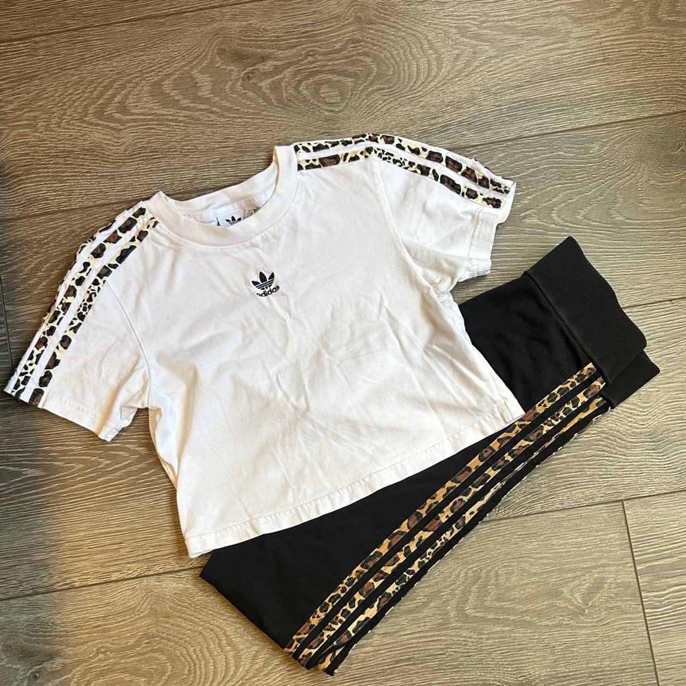 Adidas White and Black Leopard Print Outfit Bundle